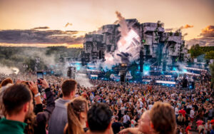 View on the Mainstage from the pyramid viewpoint at Mysteryland 2025
